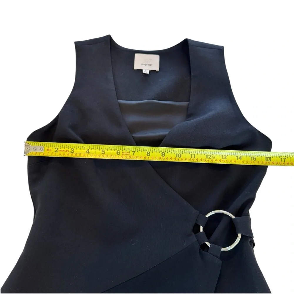 Cinq a Sept Orion Faux-Wrap Mini Dress Women’s 6 Black Sleeveless V-Neck Stretch - Picture 14 of 16